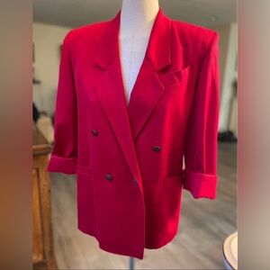 Stunning mr. jax vintage 80’s Wm’s bold Red 100% Wool Blazer. Made in Canada.
